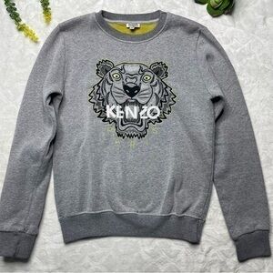 Kenzo Kids Embroidered Tiger Logo Neon Contrast Gray Pullover Sweatshirt 14A